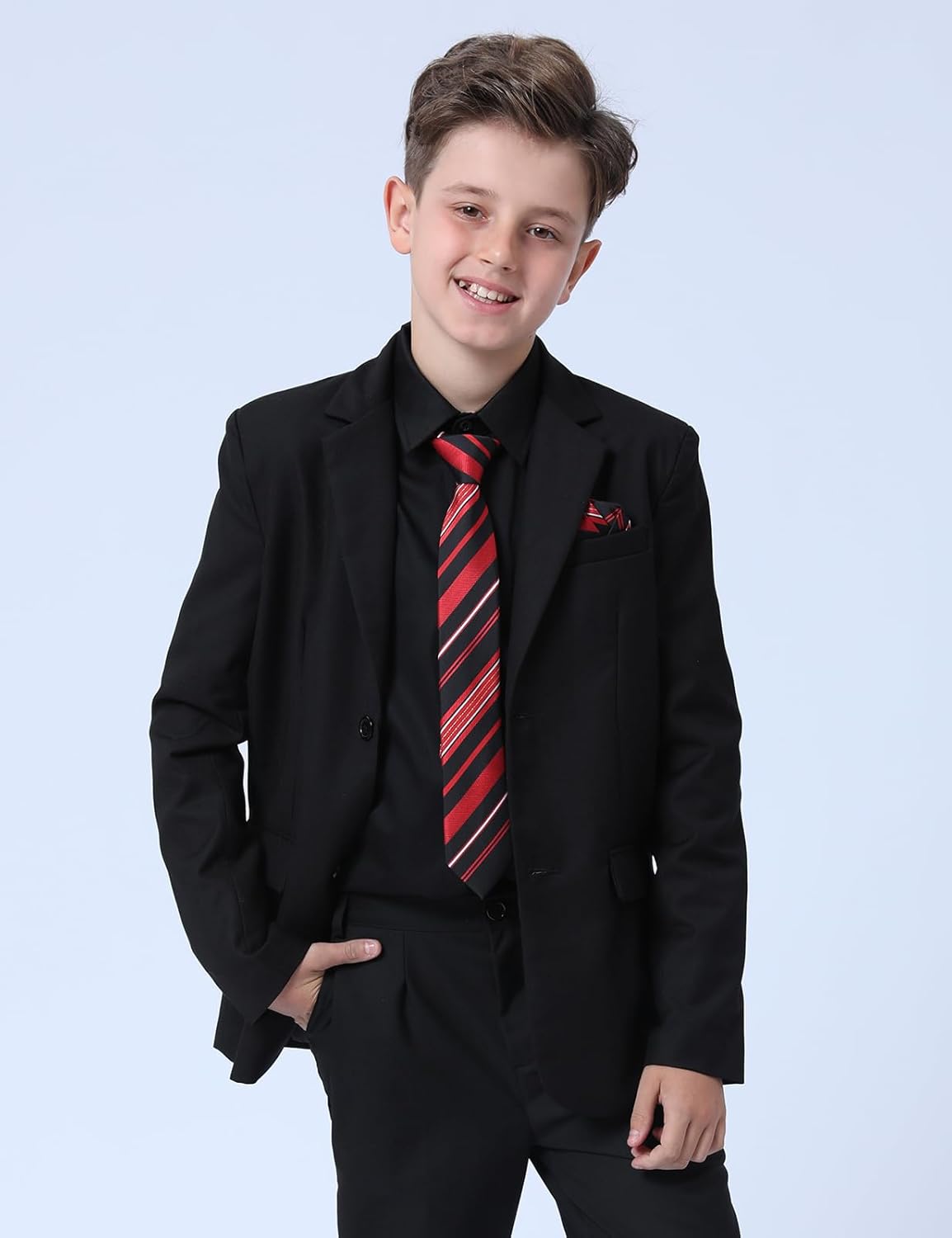 A&J DESIGN Boys Dress Shirt Kid Long Sleeve Formal Uniform School Oxford Button Up Shirt with Tie and Handkerchief - Image 3