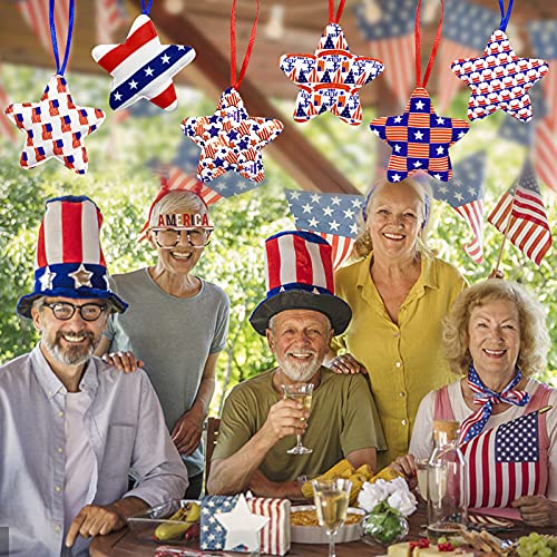 Deloky 30Pcs Independence Day Hanging Star-2.7X5.3 Inch 4Th Of July Fabric Wrapped Mix Hanging Star Ornament For Memorial Day Party Festival Christmas Tree Decorations (S) #TOP3