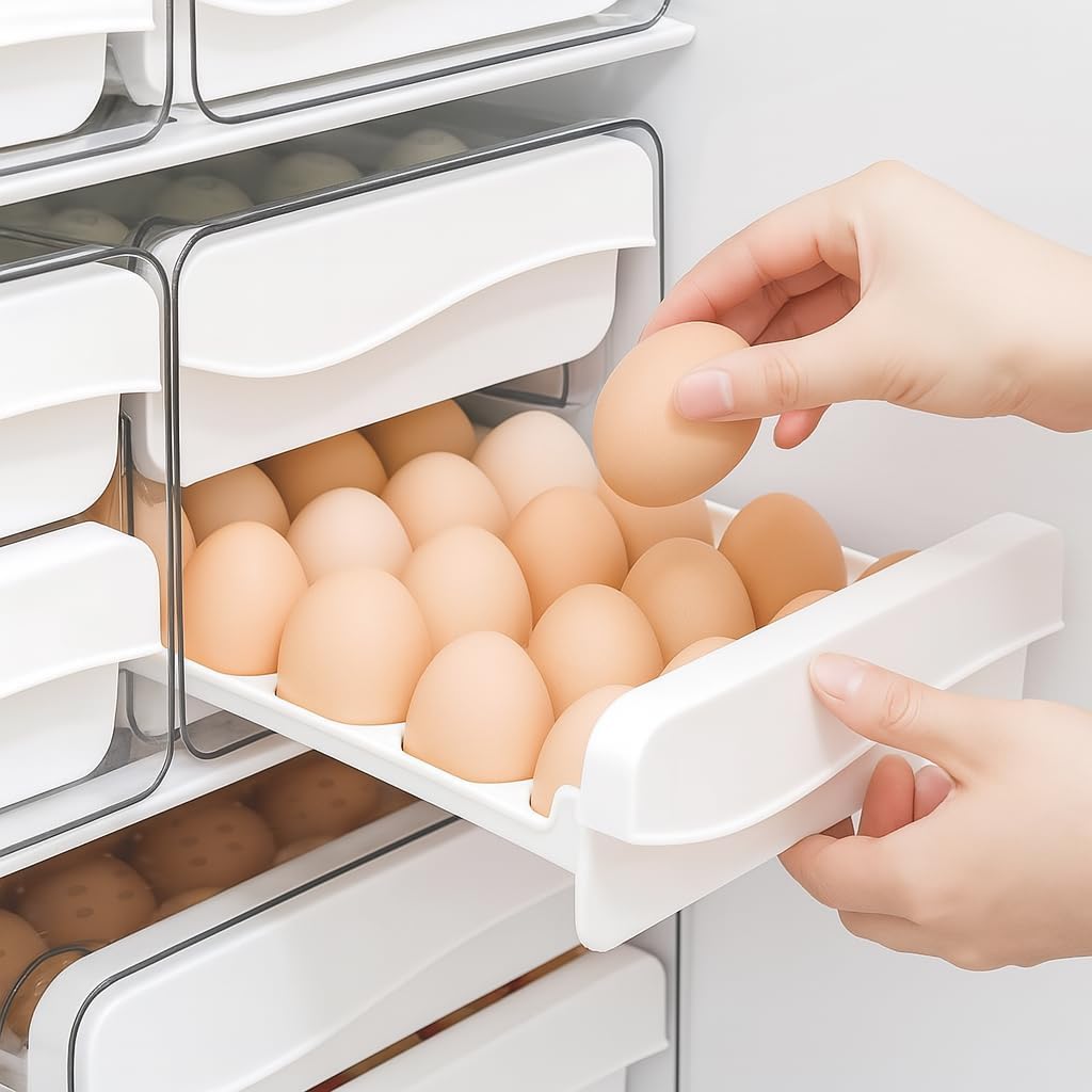 Porta Ovos Empilhável com Gaveta 2 Camadas 32 Unidades para Geladeira, Organizador de Ovos em Plástico PP Premium, Cozinha Compacta, Armazenamento Alimentos, Transparente e Durável