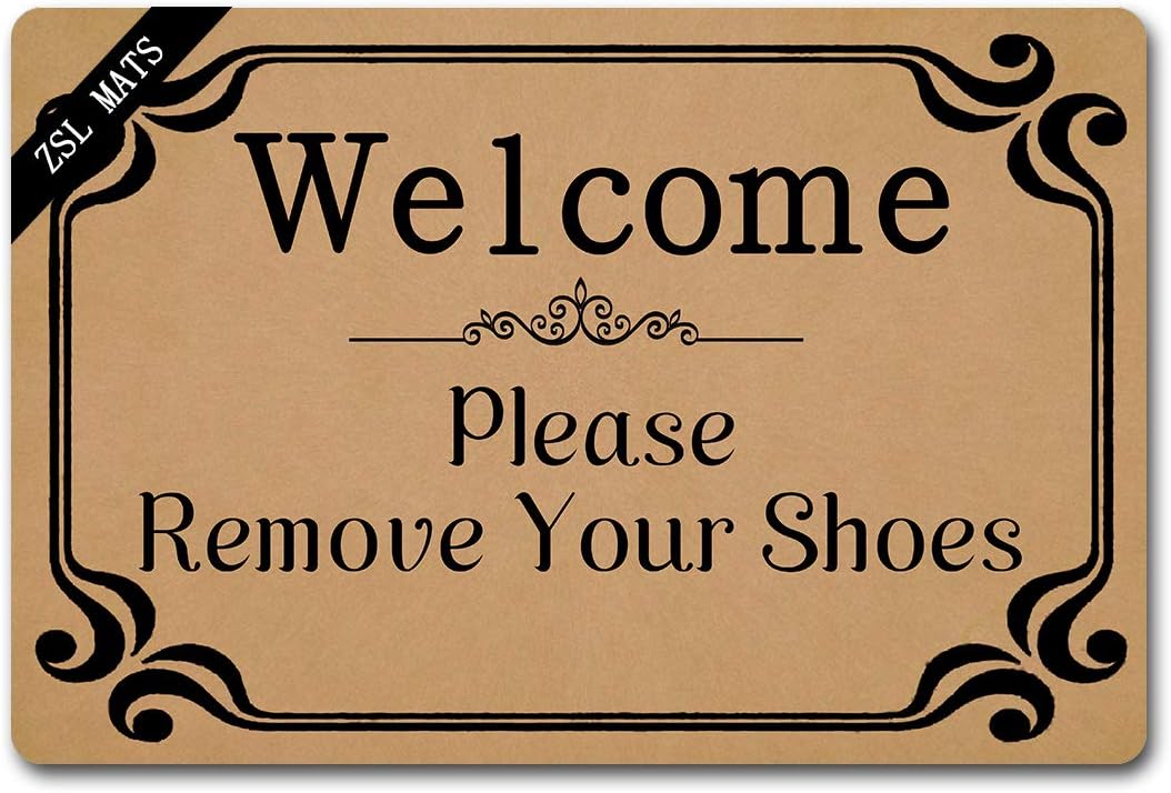 ZSL Indoor Outdoor Doormat Non Slip Door Mats Funny Welcome Front Door mat Personalized Design Kitchen Non Slip Entrance Shoe mat and Rugs (23.6 X 15.7 in) Welcome Please Remove Your Shoes
