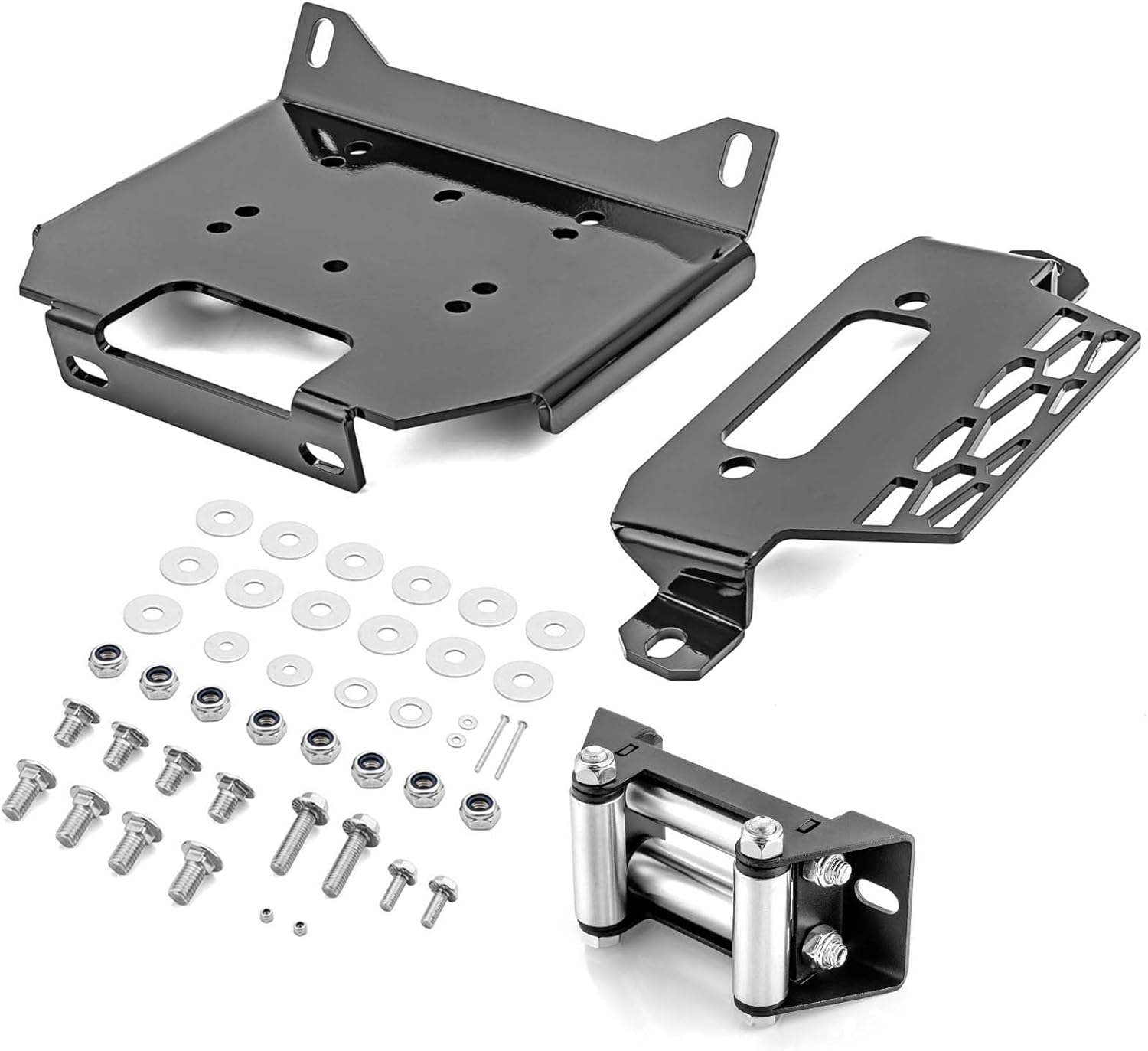 Winch Mount Bracket Plate with 4 7/8"(124MM) Winch Roller Fairlead Cable Guide for 2000-3500 LBS Compatible with Polaris RZR XP Turbo General 900 1000 2014-2019
