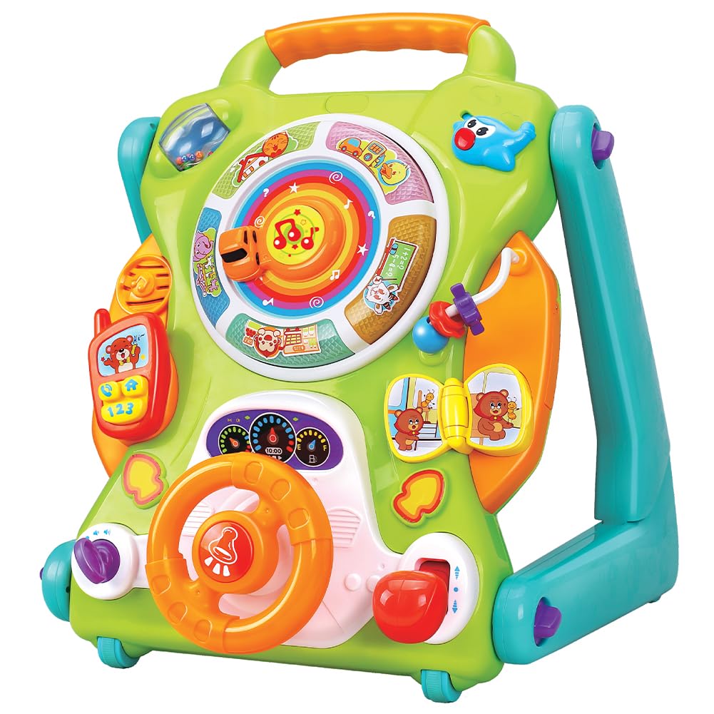 BAKAJI Primi Passi 3 in 1 Gioco Trasformabile in Tavolo, Centro Attività Giocattolo per Prima Infanzia, Supporto Camminata per Bambini, Funzione Trainante, Gioco Educativo con Luci e Suoni