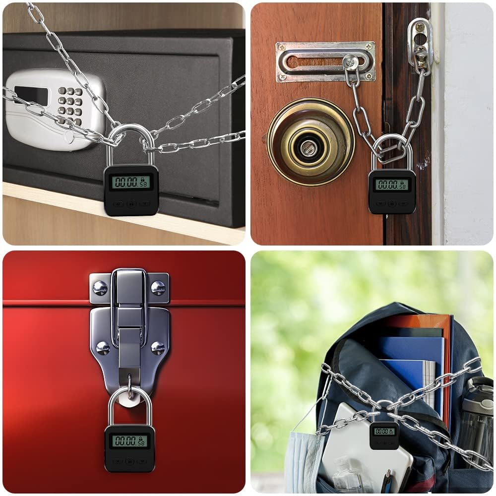 Verrouillage de temps intelligent, Smart Time Lock avec LCD Écran, minuterie électronique 99 heures maximum, cadenas de minuterie rechargeable USB pour Prévenir Les Mauvaises Habitudes (Noir)