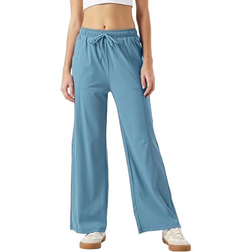 26"/28"/30" Inseam Womens Summer Pants Cool Thin Petite Sweatpants Wide Leg Elastic Waist Loose Lightweight with Pocket UPF50