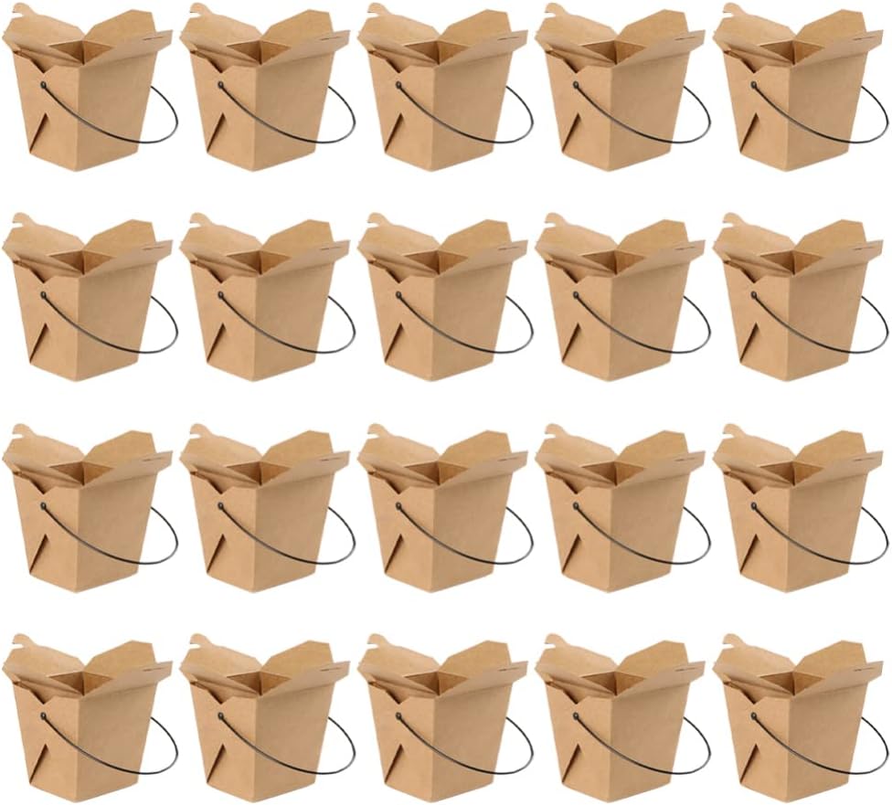 UPKOCH Chinese Take out Boxes Chinese Food Take out Box: 20pcs Disposable Snacks Container with Handle Kraft Paper Lunch Box French Fries Noodle Holder for Restaurant Catering Party Favor Light Brown : Industrial & Scientific