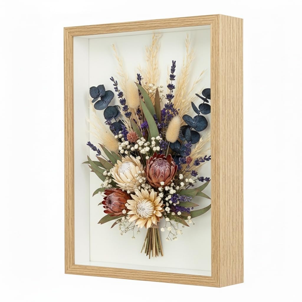 3D photo frame, 21x29.7 cm, 3 cm deep, suitable for displaying 3D items, with a transparent acrylic sheet, suitable for photos, medals, gifts, dried flowers (Wood color)