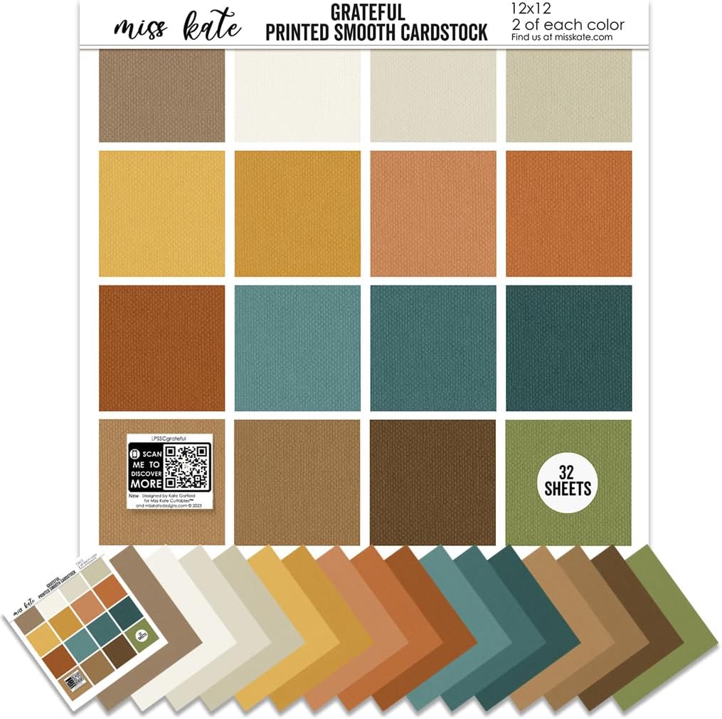 Cardstock - Grateful - for Thanksgiving Fall Autumn Turkey Day - 32 Sheets - Single-Sided Card Stock - Linen Print Smooth 67lb - Scrapbooking Scrapbook Card Making Paper Crafting - Miss Kate Cuttables