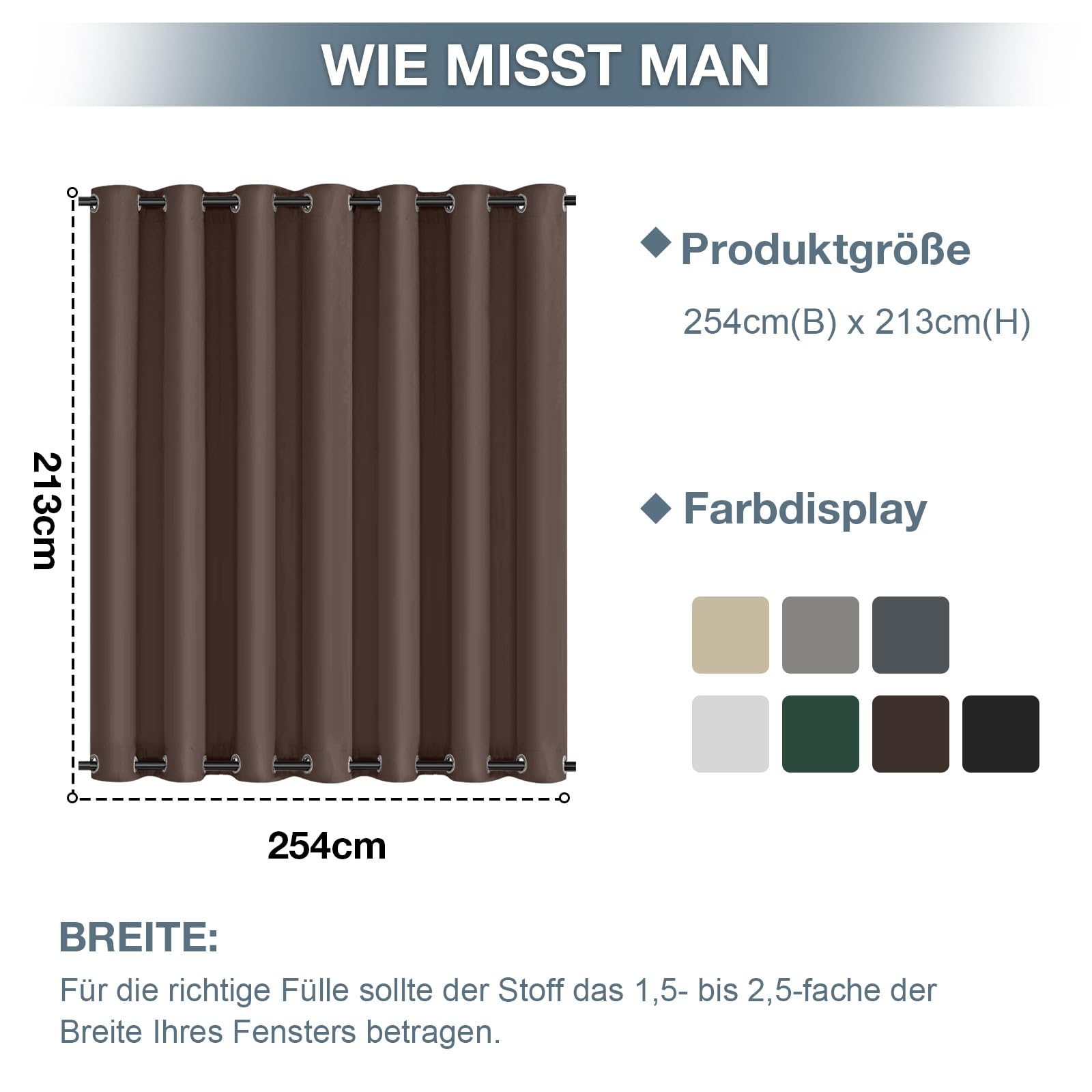 Outdoor Vorhang Wetterfest B254xH213CM, Wasserdicht Outdoorvorhänge mit Ösen, Aussen Gardinen Winddicht Sonnenschutz Sichtschutz für Garten Terrasse Balkon Pergola Pavillon (Schokoladenbraun)