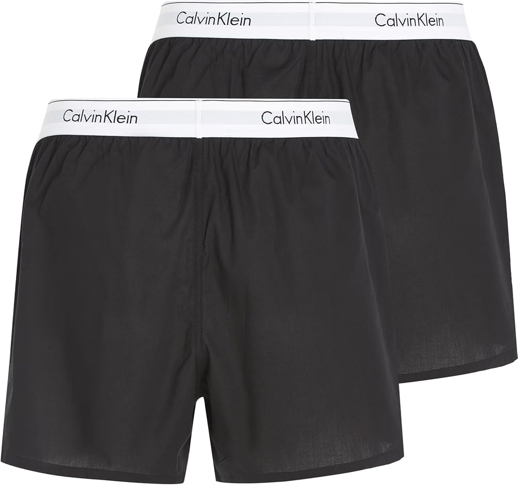 Calvin Klein Men's 2 Pack Logo Slim Fit Woven Boxers, Black