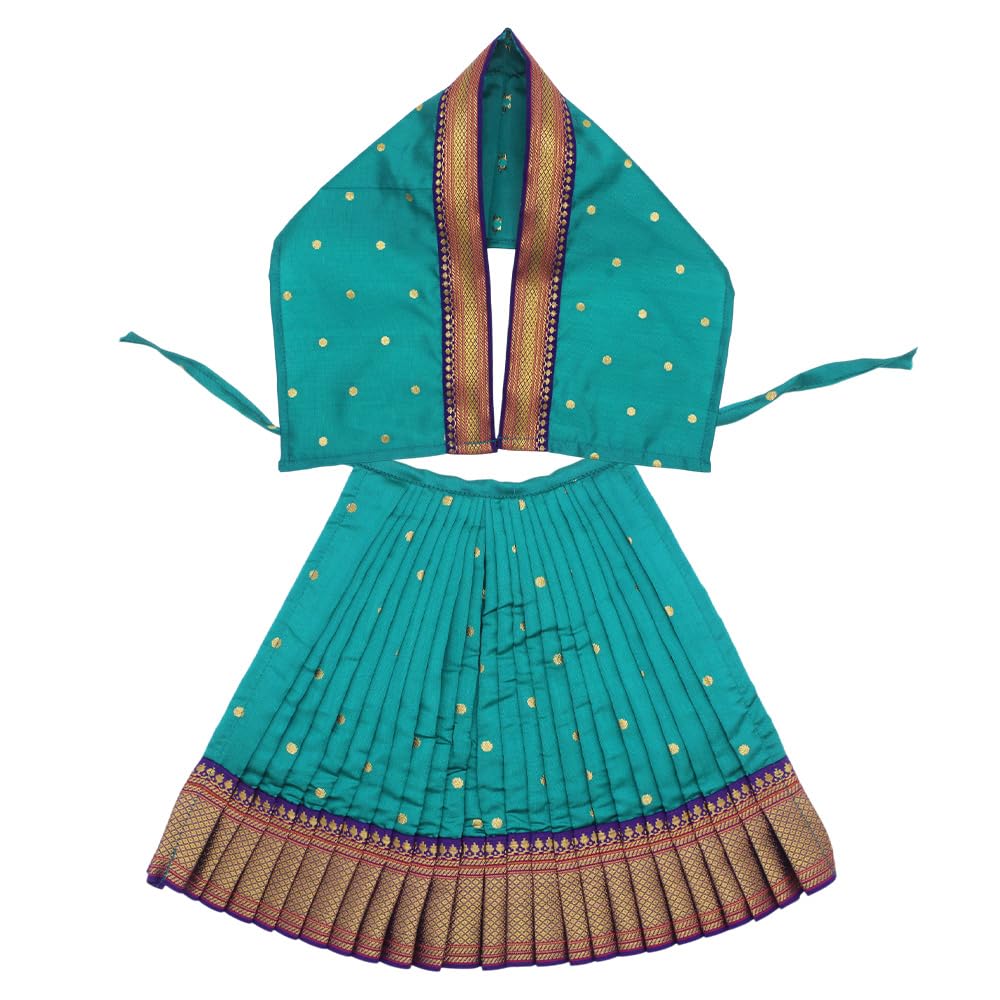 Devi MATA Mahalaxmi Dress Vastra/Poshak Pujan | Kalash Sthapana Margashirsh Puja | Navratri Traditional Dress Poshak Paithani Lace Devi Vastra for Kalash Statues (12inch Size) Peacock Green-image-14