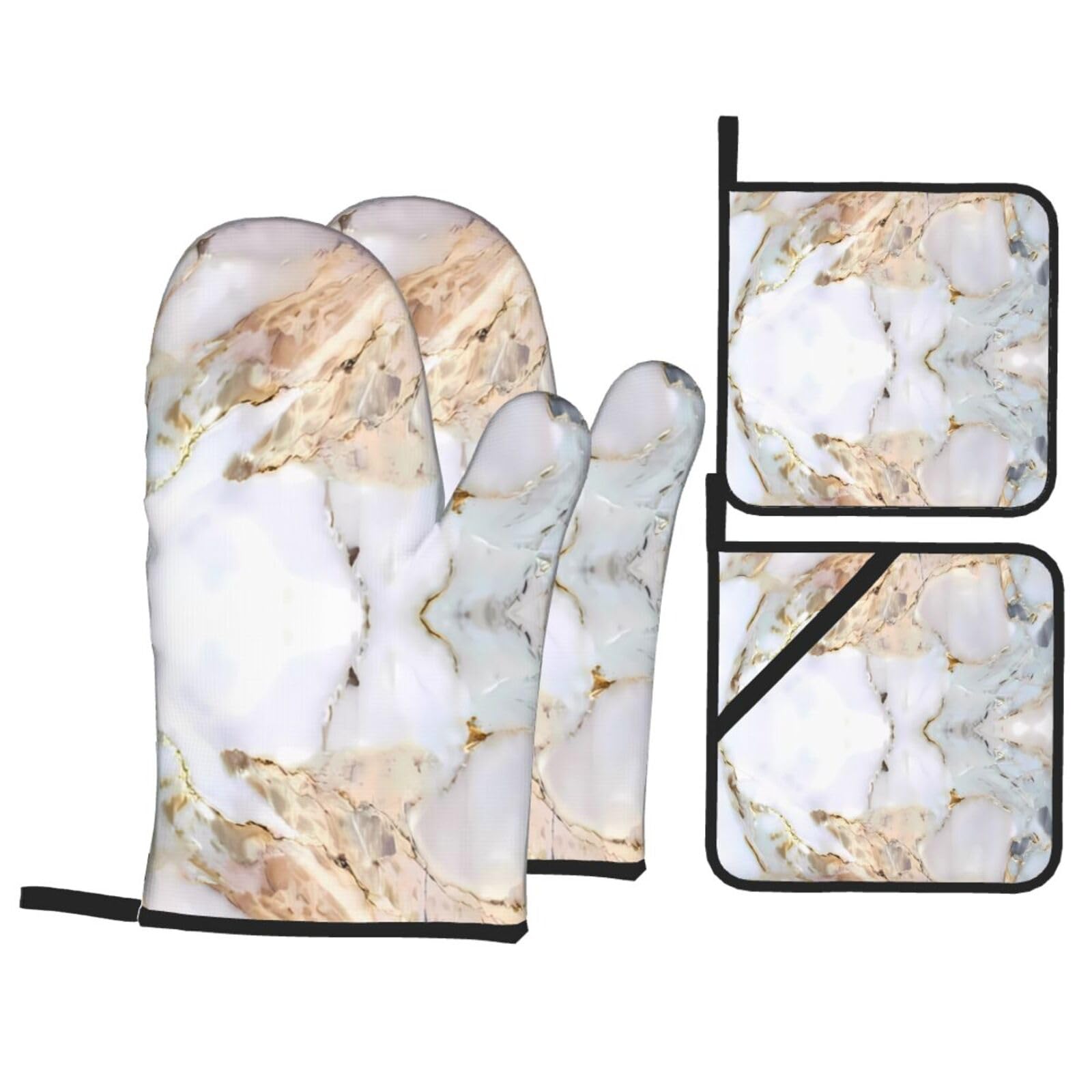 WHJSHOP Marble Prints Kitchen Layers: Waterproof Oven Covers for Safe Handling & Easy Cleanup – 4 Piece Heat Protection Bundle