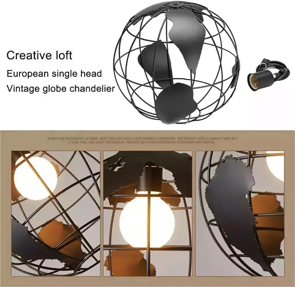 16-Inch Globe Pendant Lights Fixtures Chandelier Lighting Modern Flush Mount Ceiling Light Retro Black Length Adjustable Hanging Lamp E26 for Bedroom Kitchen Island Dining Room Living Room