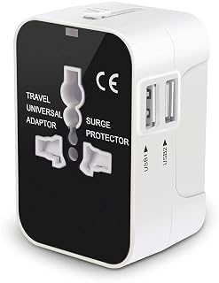2 USB Ports Universal Travel Adapter, rts Worldwide International All in One Universal Power Wall Charger AC Power Plug Adapter Converter with 2 USB Charging Ports for USA EU UK AUS Cell Phone Laptop