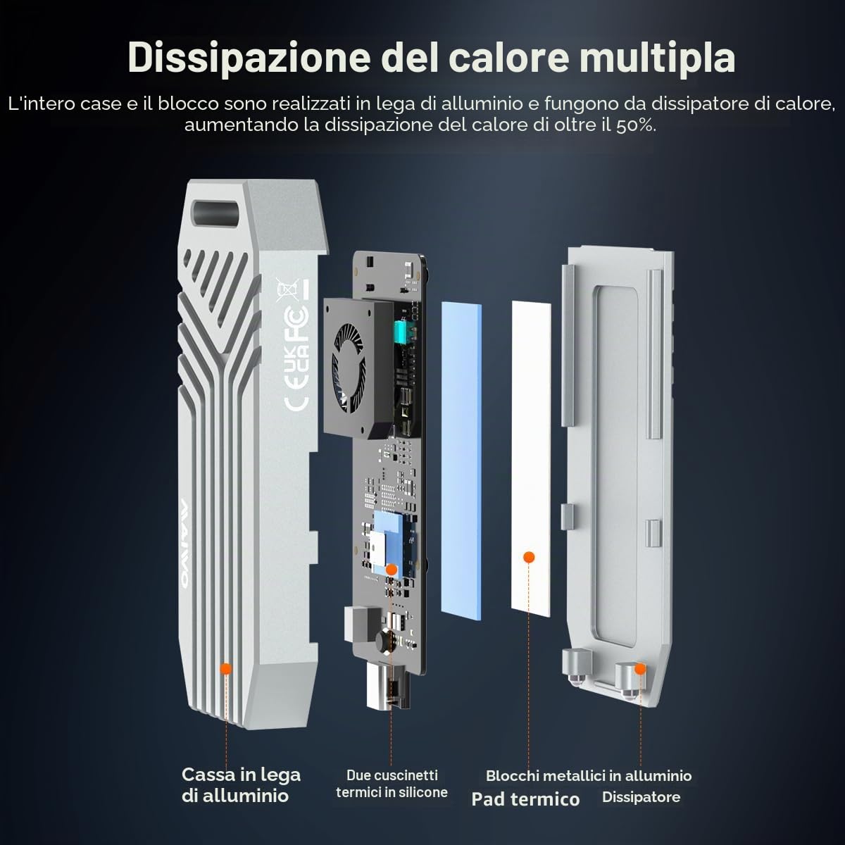 MAIWO Alloggiamento SSD M.2 NVMe con ventola di raffreddamento USB4 40Gbps con UASP Trim, capacità 8 TB, senza attrezzi, compatibile con Thunderbolt3/4 USB3.0/2.0
