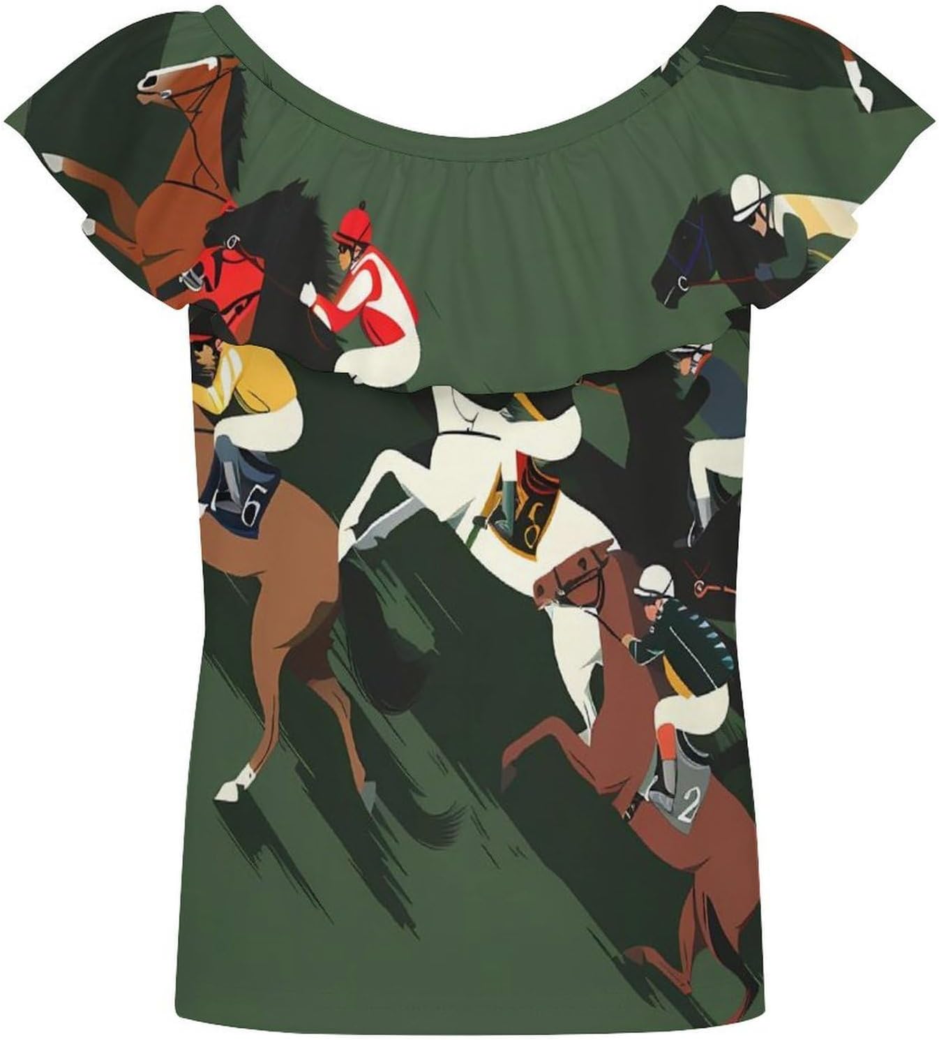 Race Horse Horserace Girls T-Shirts Top Ruffle Short Sleeve Blouse Casual Graphic Tees