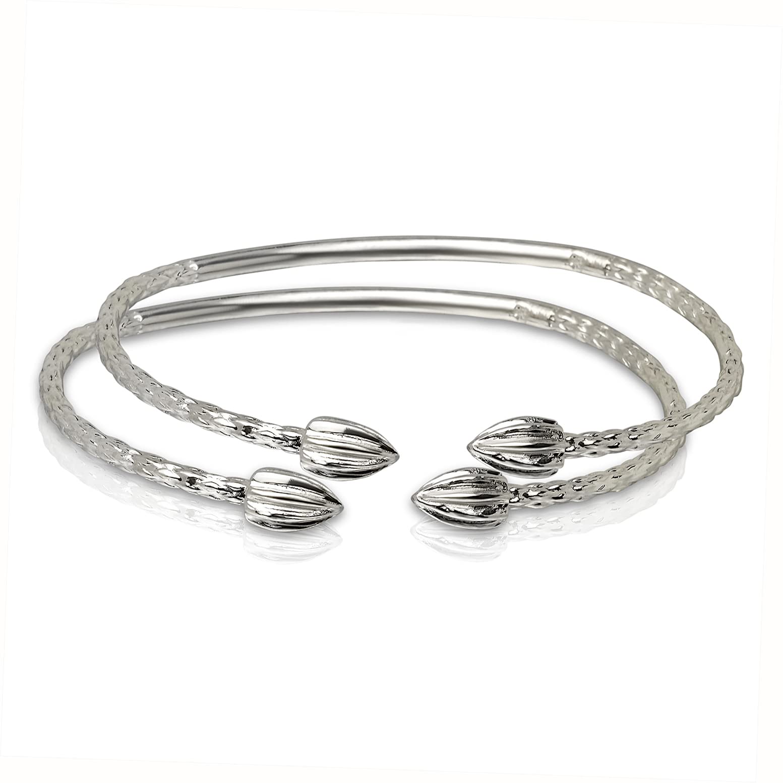 Cocoa Pods Ends .925 Sterling Silver West Indian Bangles Handmade Women Men Bracelets Caribbean Jamaican West Indies Gift Jewelry - PAIR (Made in USA)