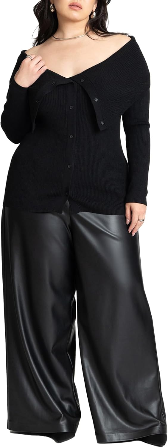 ELOQUII Women's Plus Size Wide Leg Faux Leather Pant