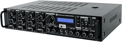 Miniatura 3 de Rockville Home Matrix 4 Receptor/amplificador multisala de 600 W, 8 canales (4 zonas), Bluetooth, USB, óptico, coaxial, RCA, entradas de micrófono