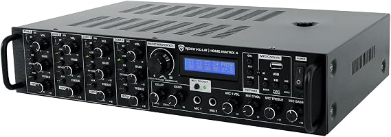 Rockville Home Matrix 4-Zone 8-Channel 600W Multi-Room Receiver Amp | Multi Source Routing, Bluetooth, USB, Optical, RCA, Coaxial, 2 Mic Inputs, Zone Volume Controls, Rack Mountable