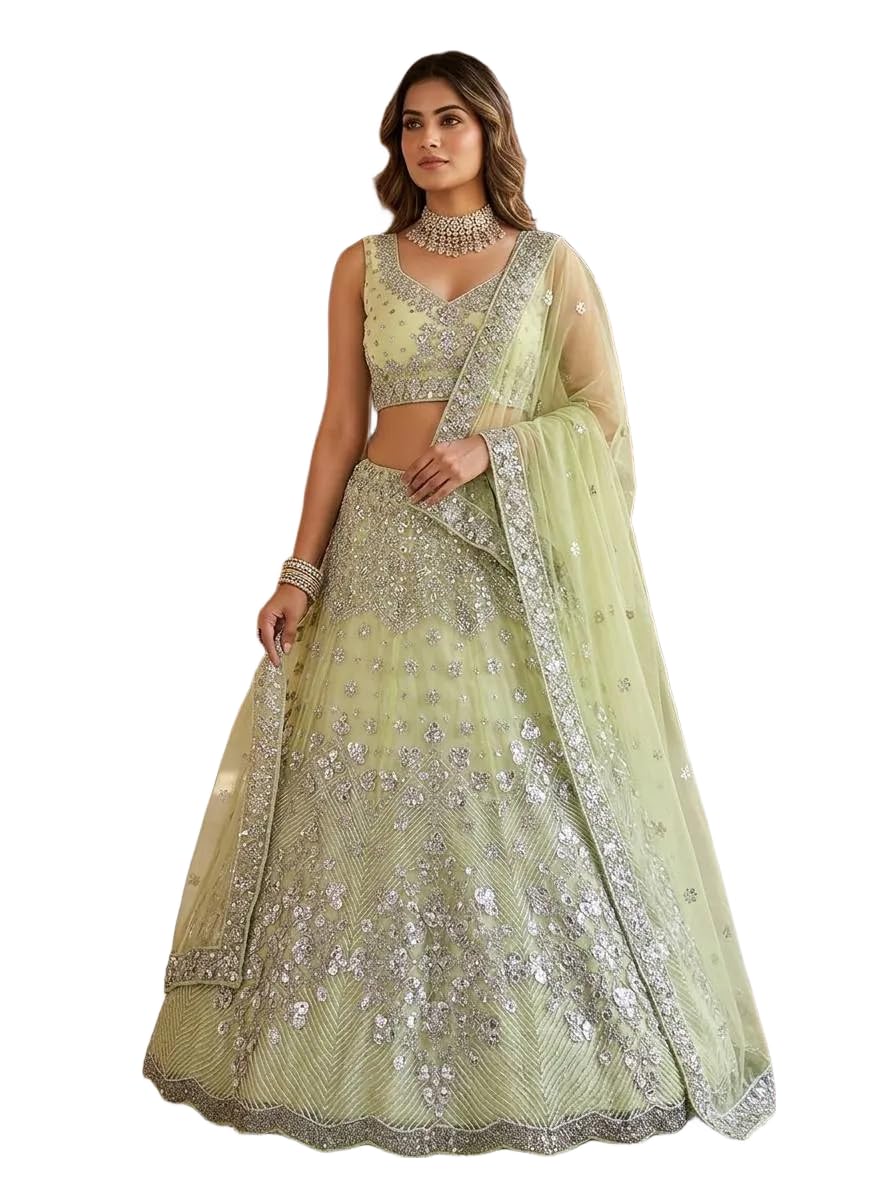 royalstyle Lehenga choli For Womens and Girls Butterfly Net Lehenga Choli with Foil Mirror Sequins Work Dupatta | Semi Stitched Designer Ethnic Set-picture-23