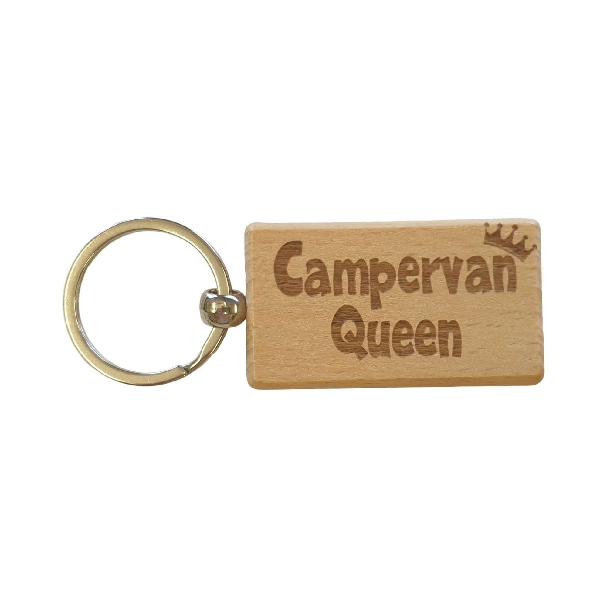 Decalarama Brown Campervan Keyring Gift - Campervan Queen Cute Engraved Wooden Key Fob Fun Novelty Nice Custom Present