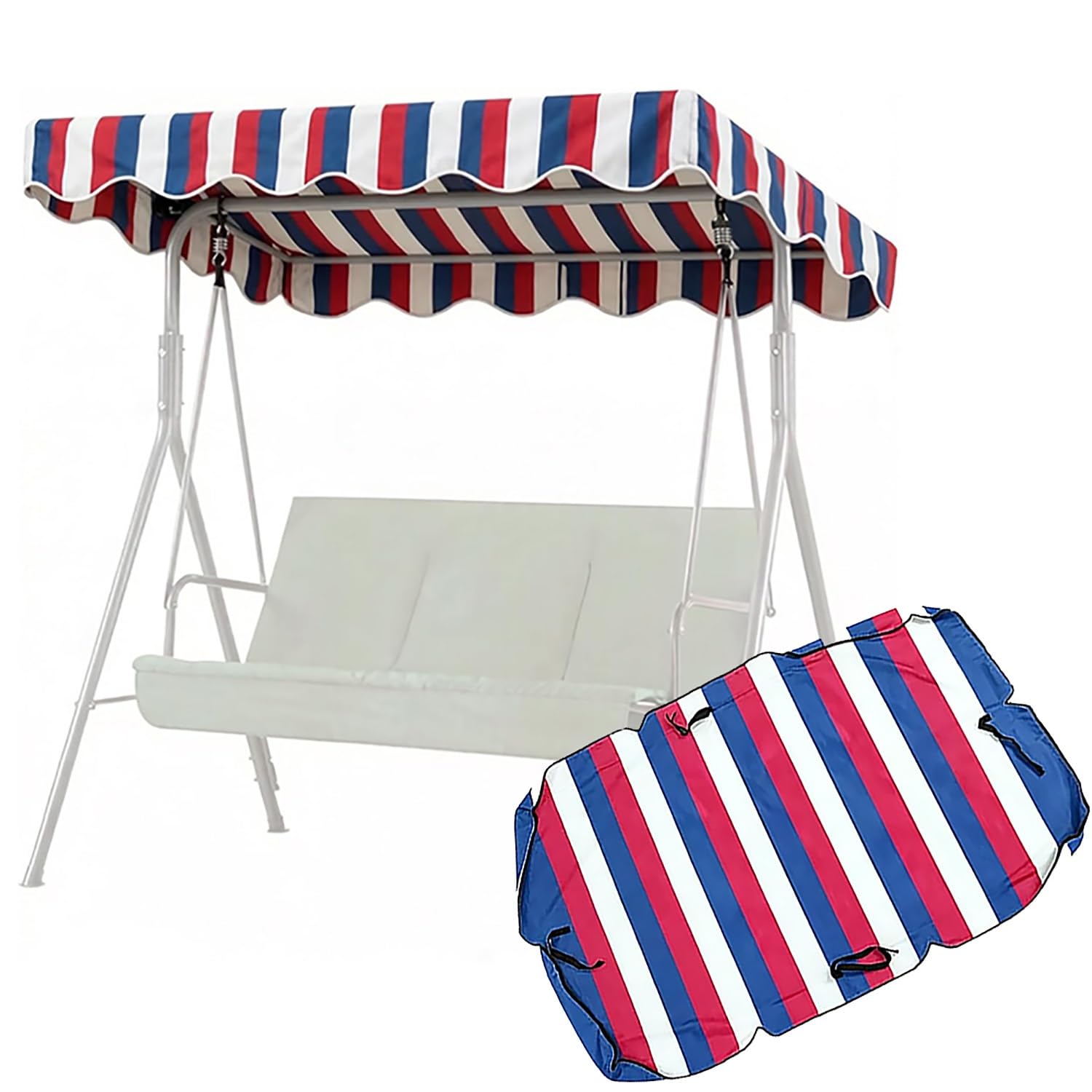 YCXHGK Large Garden Swing Awning Cover, Waterproof Striped Swing Canopy, Outdoor 3 Seater Patio Anti-UV Hammock Top Cover Replacement(Blue Red,195x125cm/76.8x49.2in)