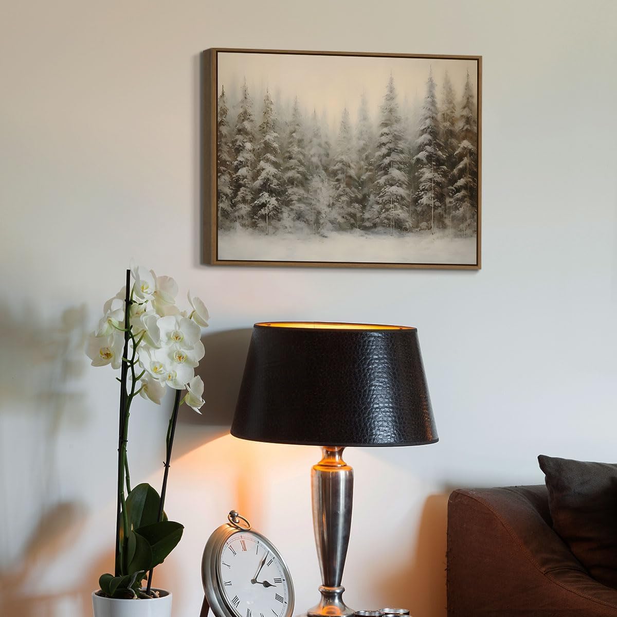 lianyibo Zimowy krajobraz ścienny w stylu vintage, obraz z ośnieżonymi sosnami, rustykalny krajobraz śnieżny, dekoracja salonu (80 x 120 cm/bez ramki)
