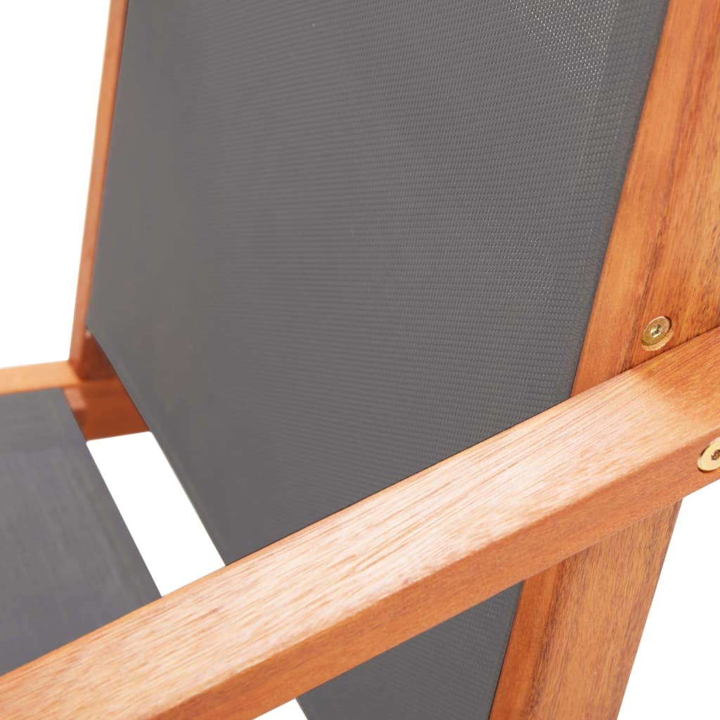 Silla de jardín de madera con reposapiés, color gris, eucalipto y textileno, resistente, hasta 110 kg, fácil de montar