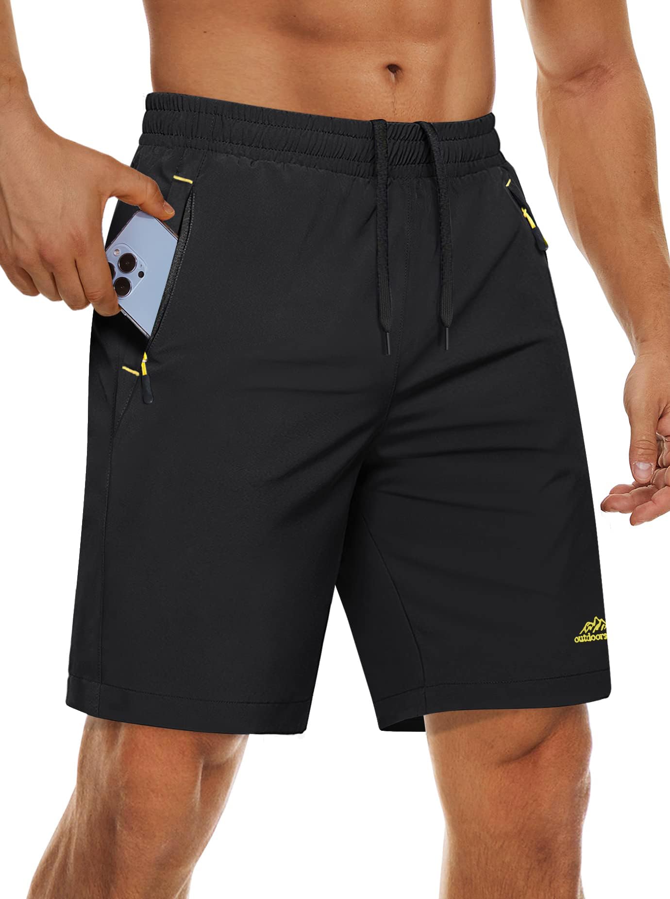 MAGCOMSEN Sports Trousers Men's Short Trousers Quick-Drying Sports Shorts Lightweight Hiking Trousers Gym Training Trousers with Zip Pockets