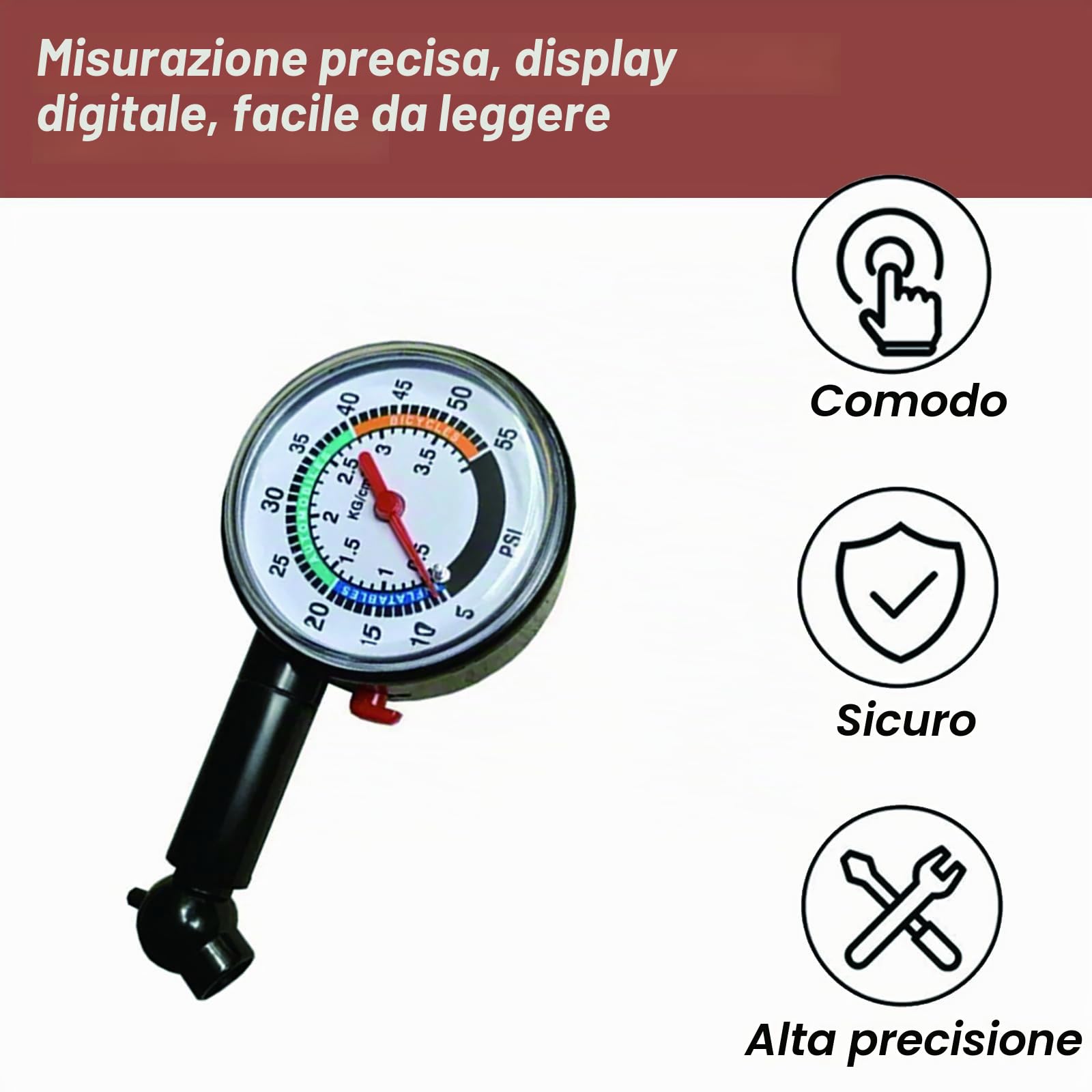Manometro Pressione Gomme, Manometro Meccanico Professionale per Moto, Rester di pressione per pneumatici, Manometro Digitale Pressione, per Auto Moto Biciclette, Plastica