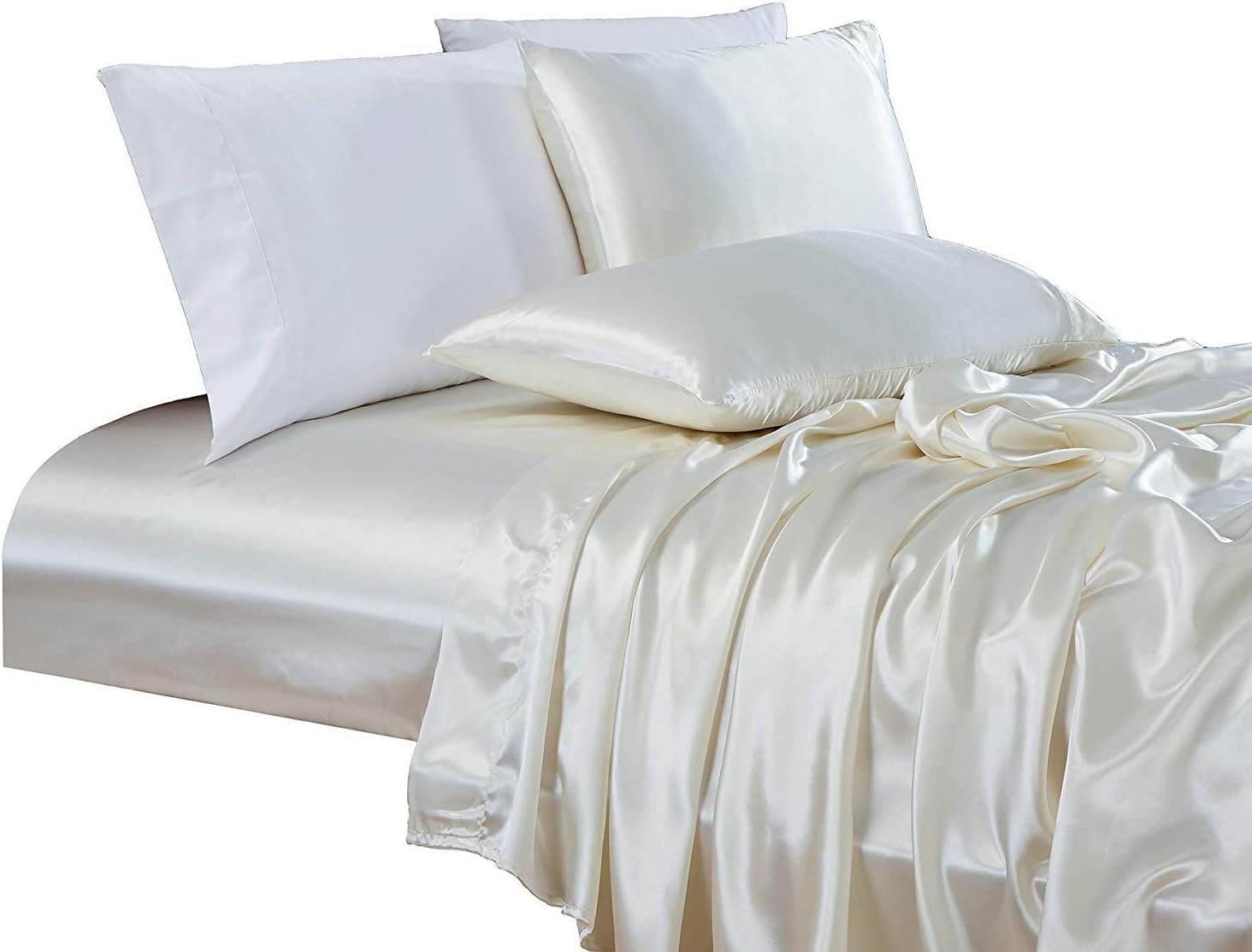 Collection Ultra Soft Silky Satin 1 PC Flat Sheet - Elegant, Cozy and Easy Care Bed Sheet, White, Twin XL