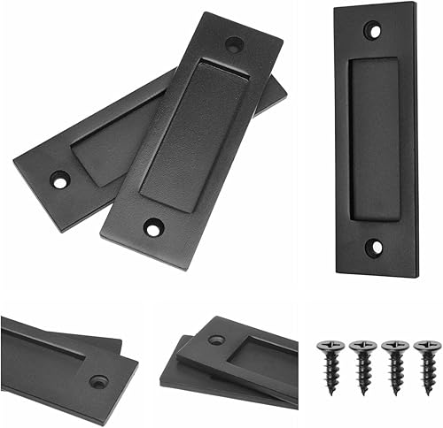 Miniatura 6 de Eco-Fused 2 tiradores de dedo para puerta corrediza de granero (negro) con tornillos autorroscantes, mango inferior plano de acero sólido de 6