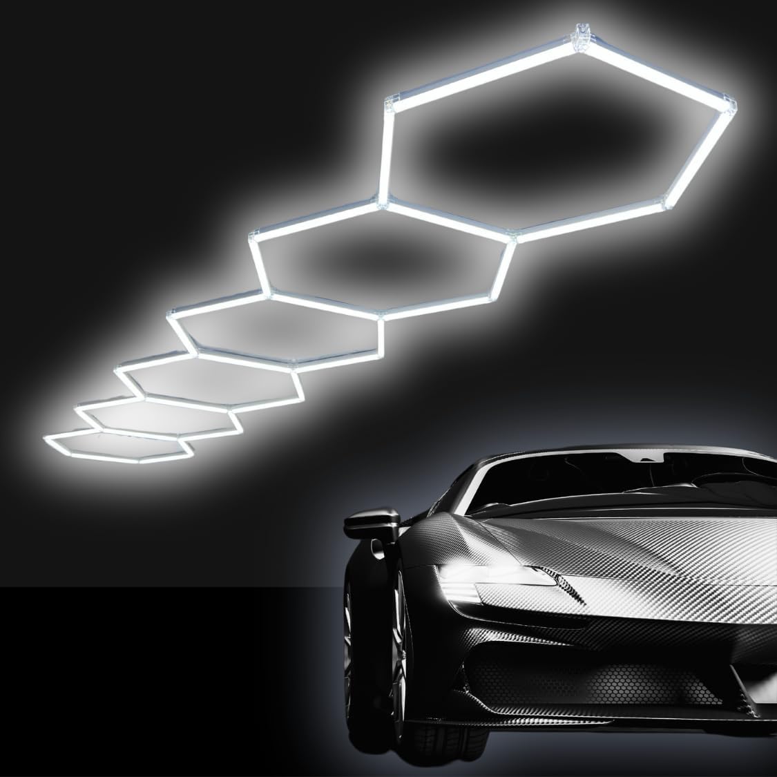 Hexagon LED Garage Light Fixture - 6000K 248W 6 Grid Hexagon Light Set for Garage, Detail Shop, Commercial Store, Office, etc. 22,320 Lumens 110V 16' x 3.25' FT (6 Hexagon (16' x 3.25'))
