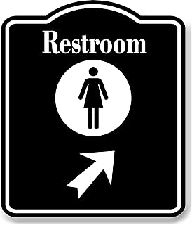 Restroom Women 45 Degree Up Right Arrow BLACK Aluminum Composite Sign, 8.5