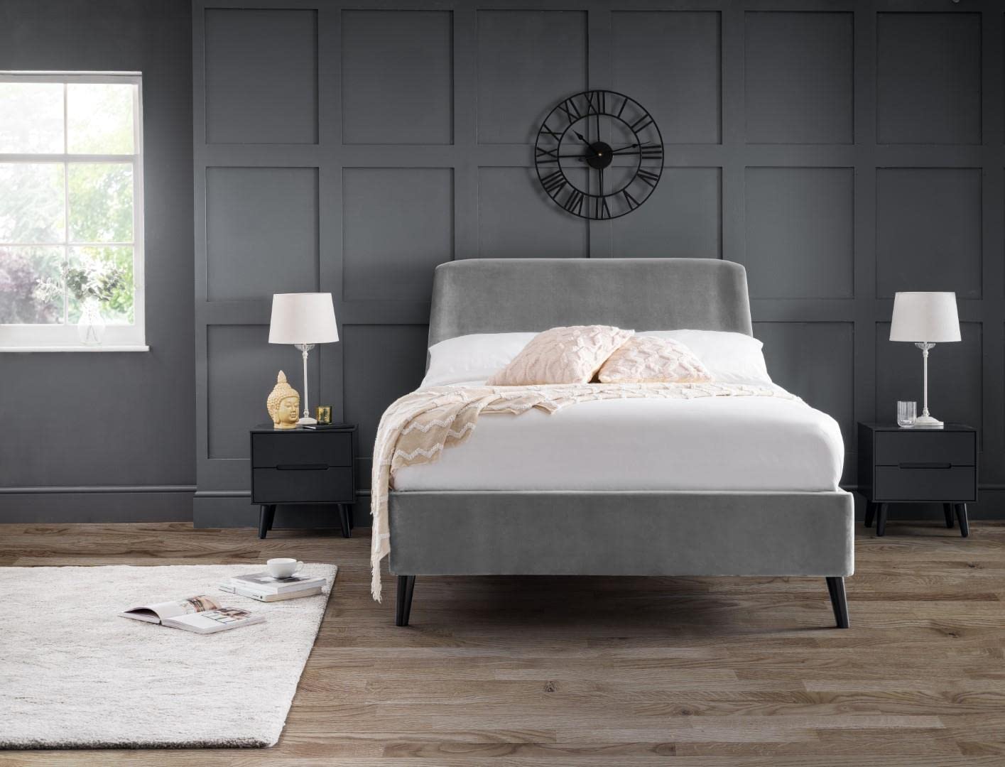 Julian Bowen Frida King Size Grey Curved Velvet Bed Frame