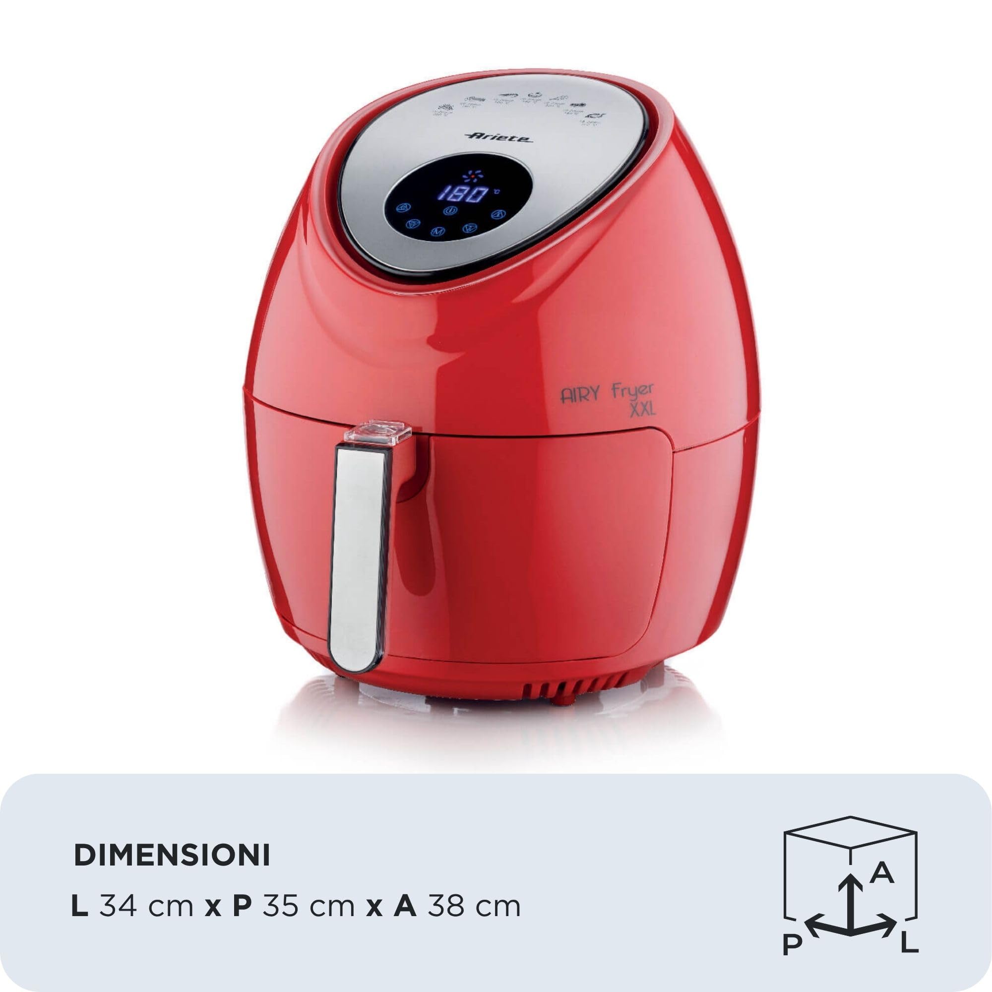 Ariete 4618 Airy Fryer XXL- Friggitrice ad Aria - Frigge 2,5 kg di Patatine Fritte - 7 Litri - Cottura Senza Olio e Grassi - 1800 Watt - Rosso