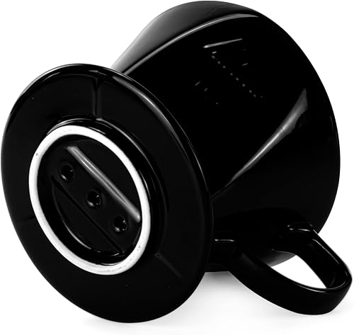 Vista 6 de Pour Over Ceramic - Cafetera de cerámica con 3 agujeros de fondo plano, cono de filtro lento de porcelana para viajes, campamento, oficina, hogar
