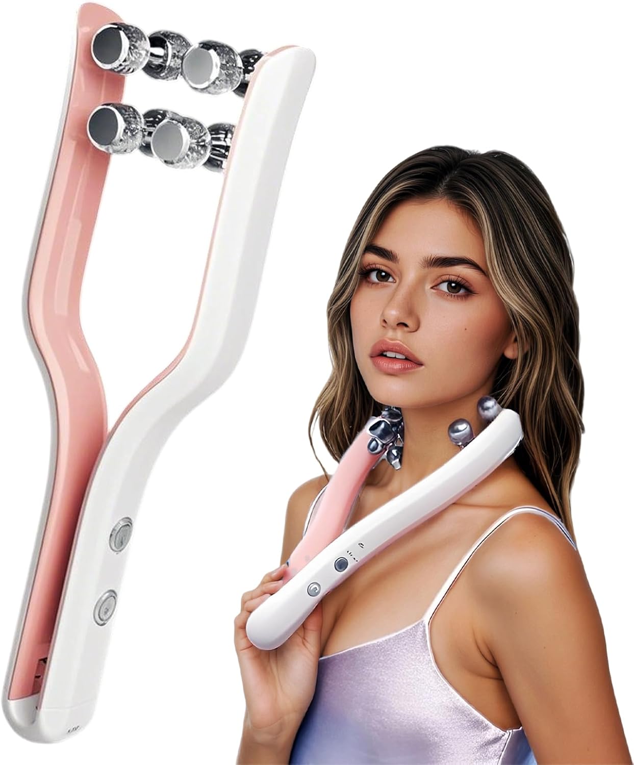 Double Chin Reducer Roller V face Lift Device, Lymphatic Drainage Double Chin Eliminatorfor Anti-Wrinkles, Farewell to Large and Small Faces,Facial Slimming,Facial Swelling, Dusty Pink
