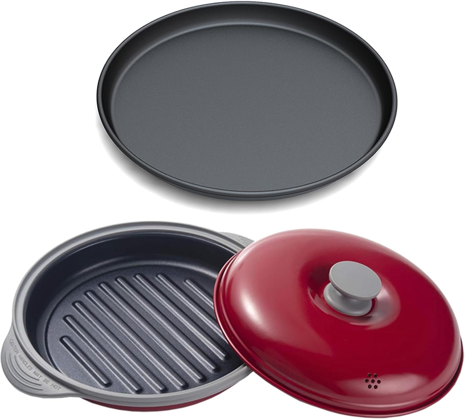 MACONEE 12" 2-in-1 Microwave Cookware: Crisper Pan and Grill Pan - Fry, Reheat, Grill with Crisp Effect