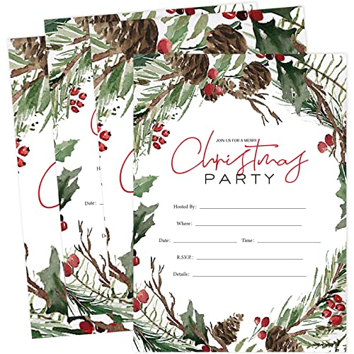 Invitations de Noël pour fête d'hiver et Nouvel An aux motifs de pommes de pin lot de 25