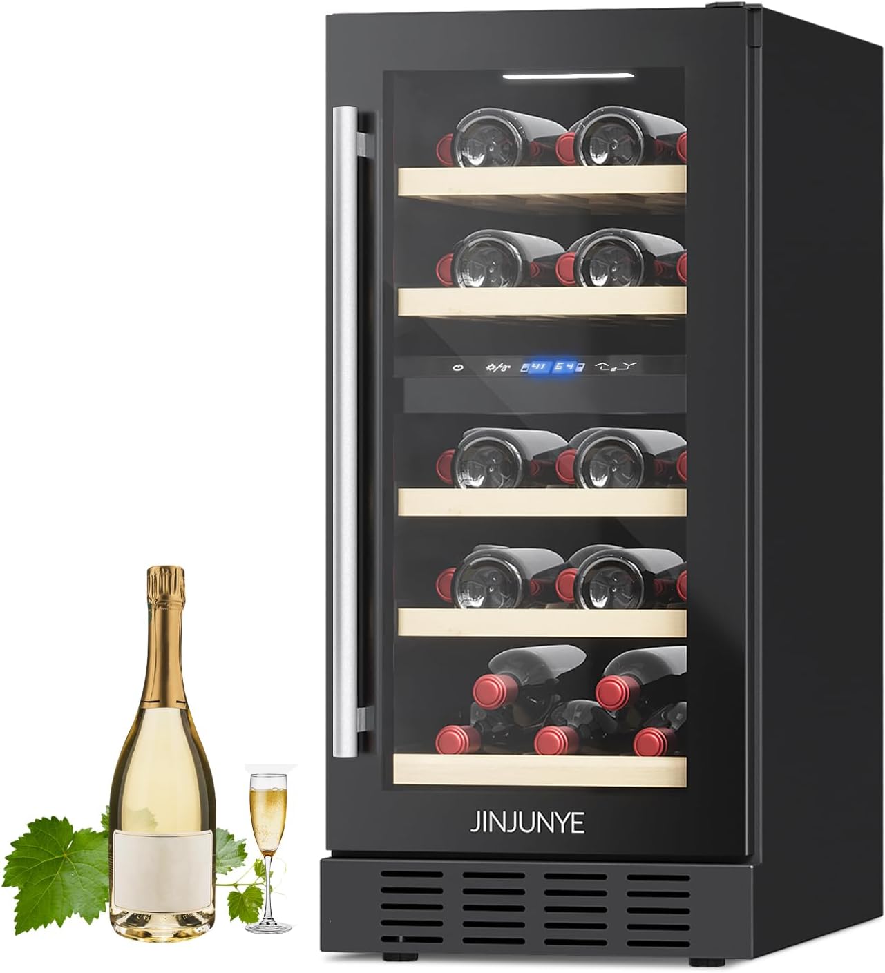 JINJUNYE 15" Dual Zone Wine Cooler, 25 Bottle Wine Refrigerator Fridge Temperature Control, Built-in, Under Counter or Freestanding Compressor Wine Cellar for Red White Champagne