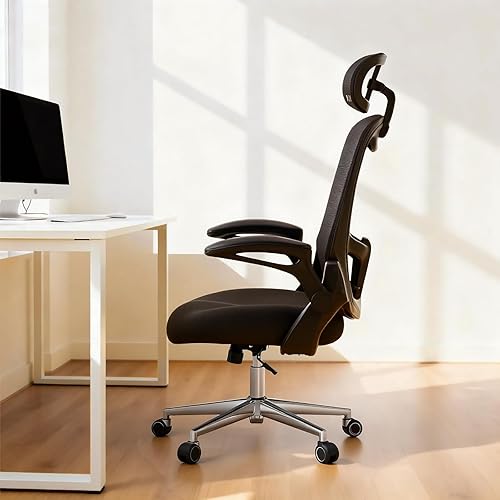 Miniatura 8 de Silla de oficina ergonómica, silla de escritorio de malla con respaldo alto y soporte lumbar ajustable, reposacabezas y reposabrazos, capacidad de