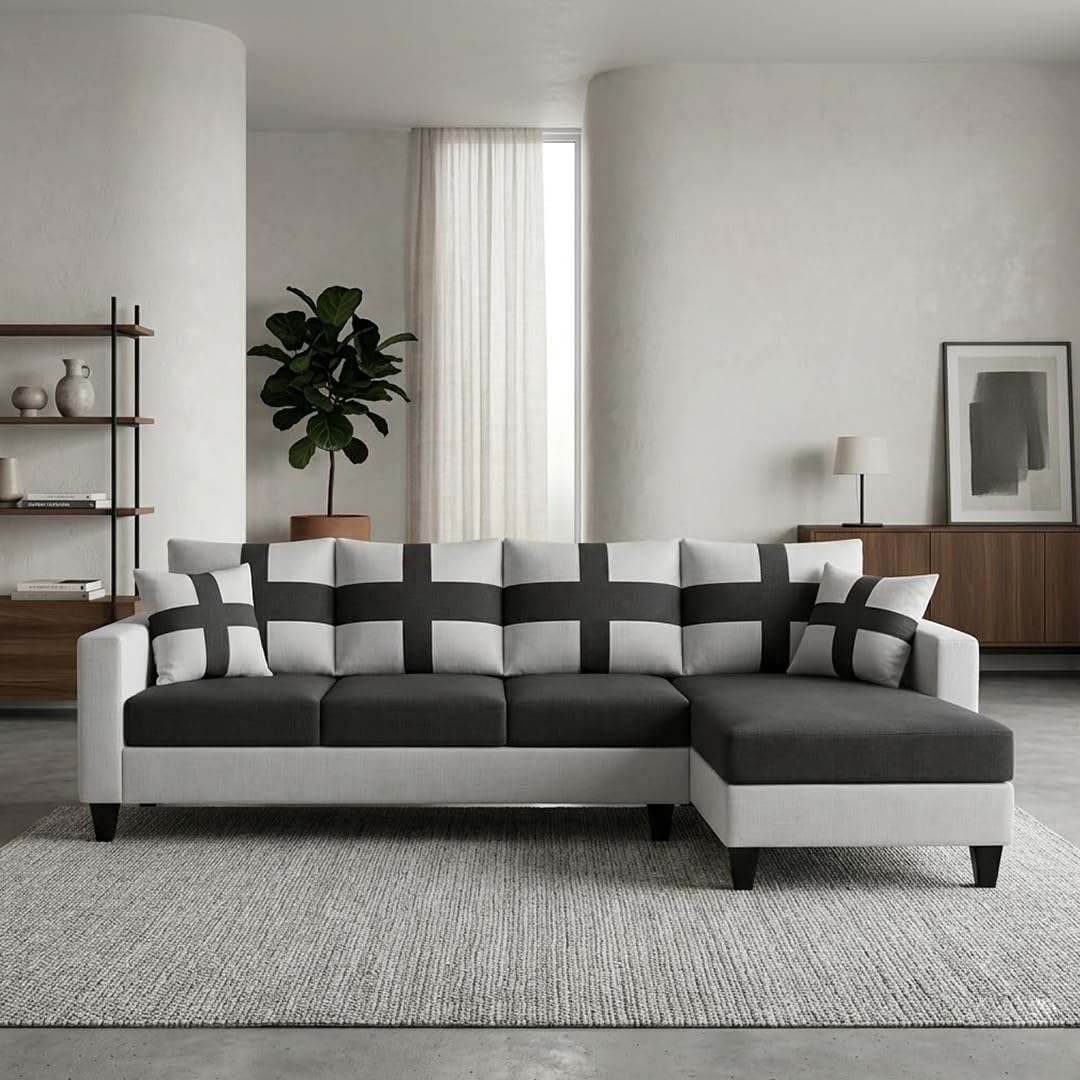 Adrio Velvet-Suede Fabric 6 Seater RHS Sofa Set (Dark Gray - Light Gray) with Velvet Finish | Durable Comfort | Ideal for Living Room | Modern Living Room Sofa-image-18