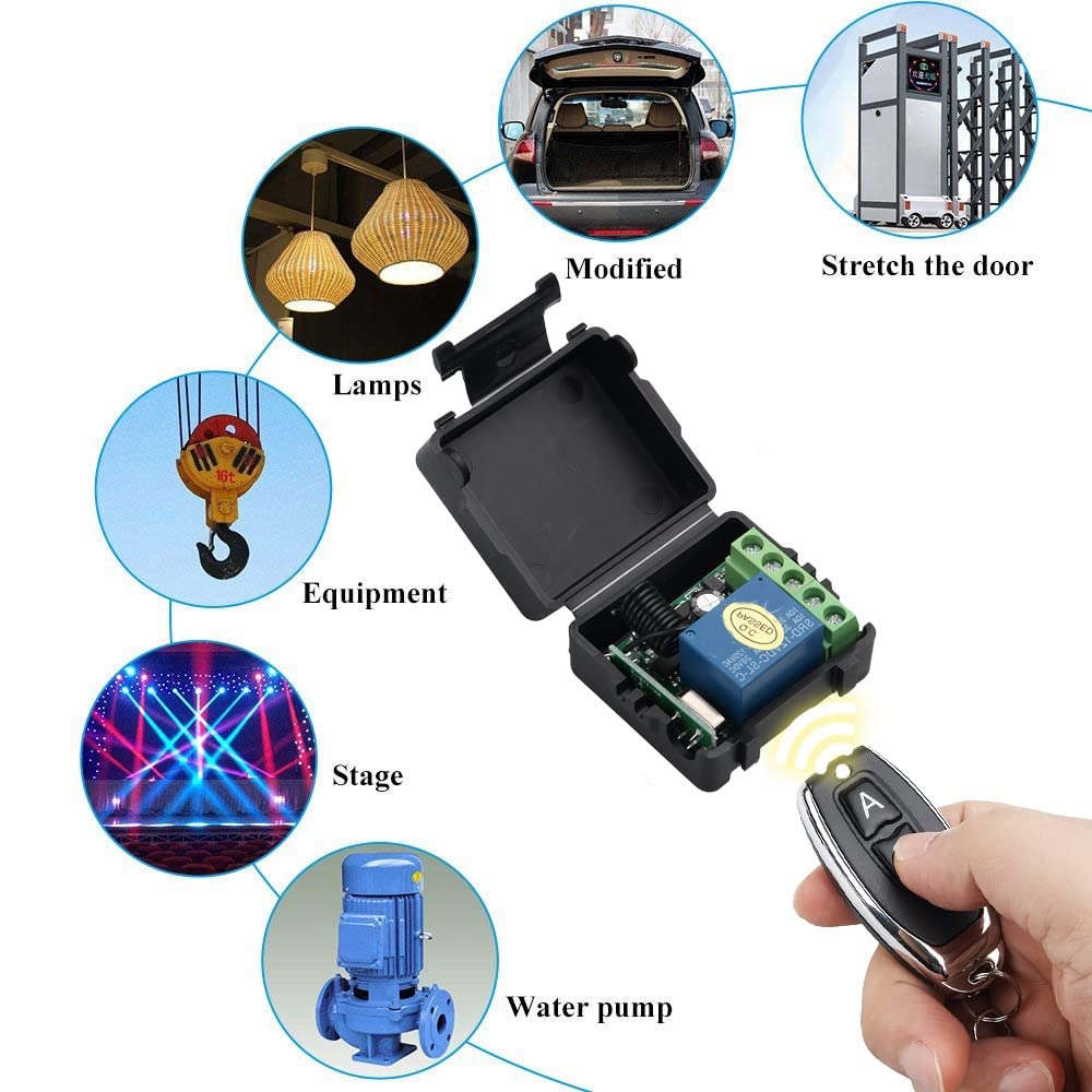 Interruttore Di Controllo Remoto Con Ricevitore Relè Wireless RF Dc 12v 433mhz 10a Con 2 Trasmettitori Per Motore Luce Cancello Controller Fai Da Te 96938096 - Foto 9