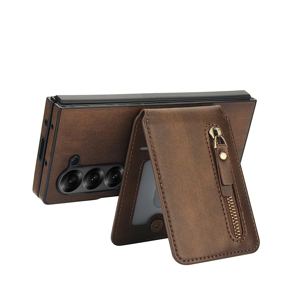 Funda magnética Desmontable con Tarjetero para Samsung Galaxy Z Fold 6, 5, 4 y 3, de Cuero con Cremallera, Morada, para Samsung Z Fold 6