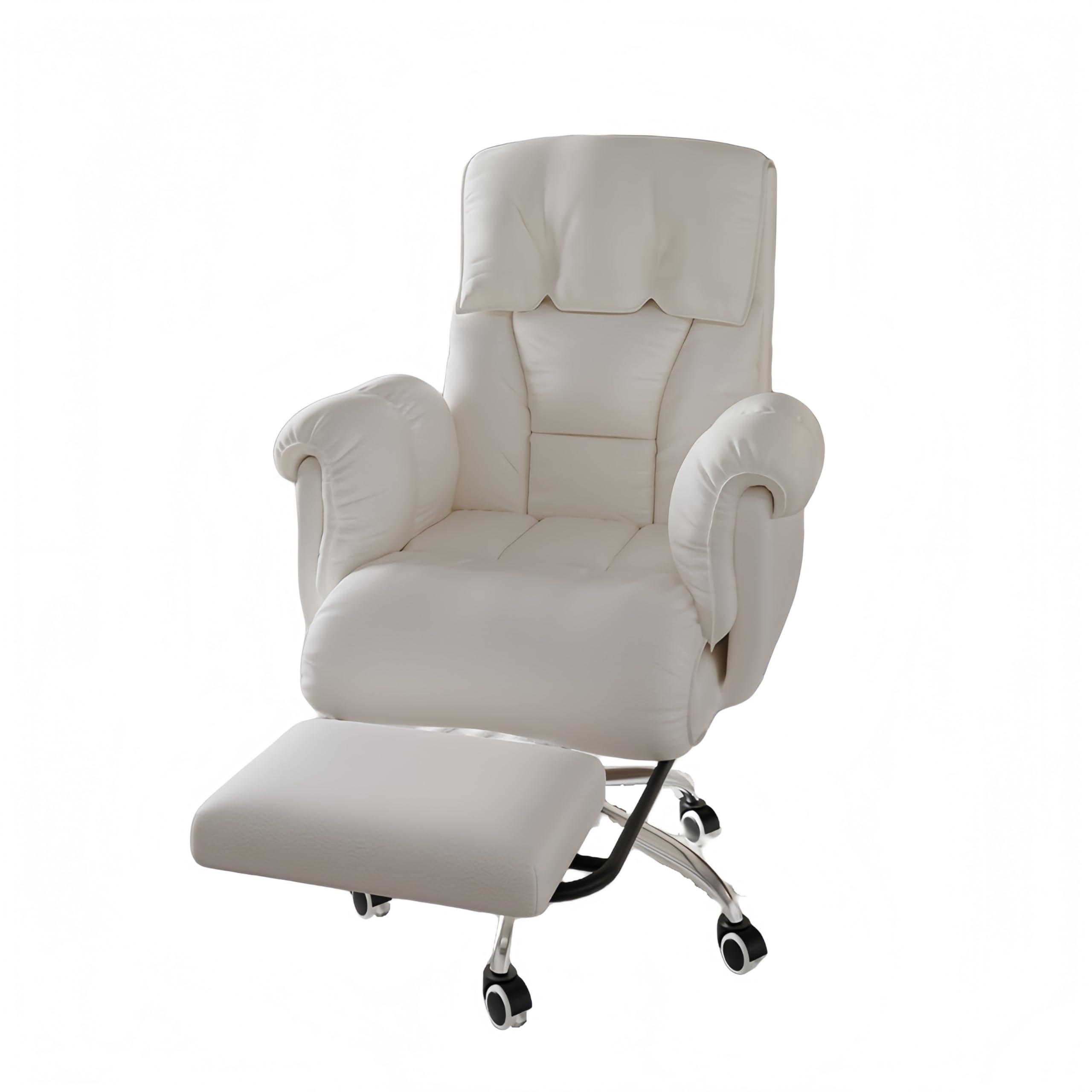 Ergonomic Gaming & Office Chair with Footrest – Wide Comfortable Desk Chair with Pocket Spring Lumbar Support, Light Luxury Movable Sofa-Style Recliner (White)