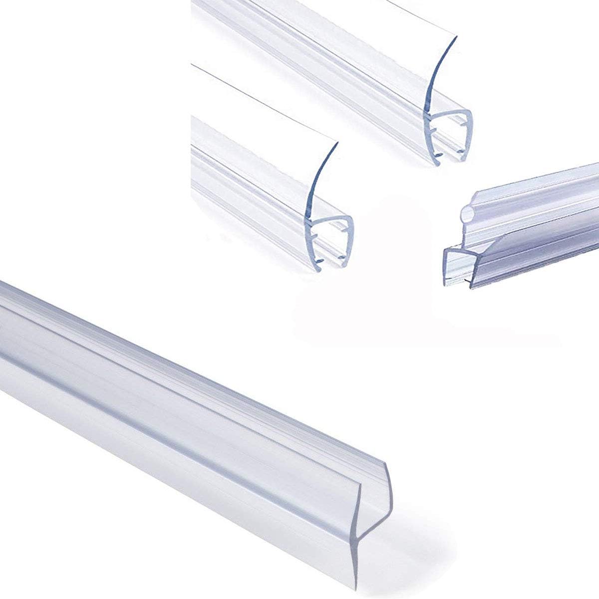Shower Glass Door Seal Frameless Shower Door Bottom Seal Shower Door Sweep Rubber Plastic Shower Screen Seal Strip For 6mm/8mm/10mm/12mm Thickness Curved/Flat Glass Bath Door 100mm Length