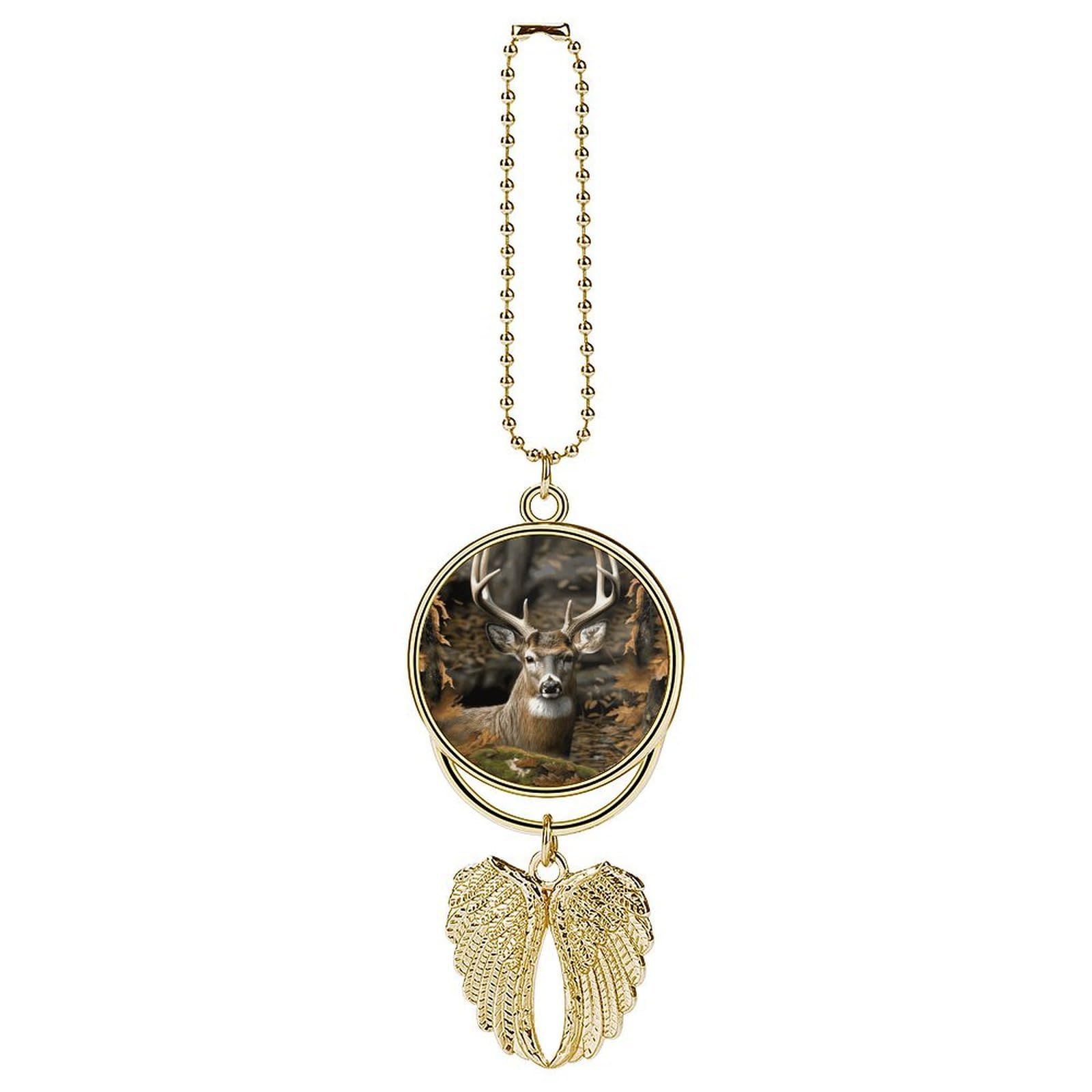 Camouflage Deer Car Charm, Alloy Rear View Mirror Pendant, Bling Funny Car Hanging Ornament Gift for Women Men, Car Pendant Lucky Auto Interior Decoration Accessories Golden-Style