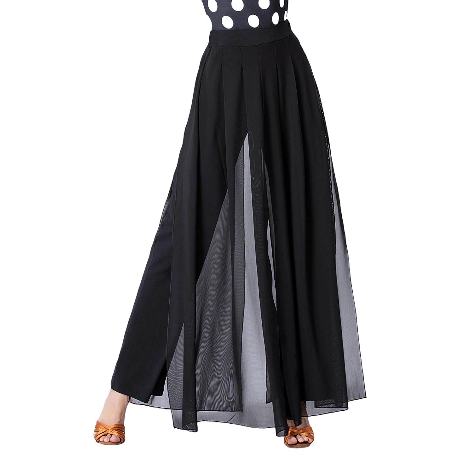 Latein-Tanzhose für Damen, moderner Tanz, Übung, langer Schlitz, Ballsaal, elastische Taille, Damenhose