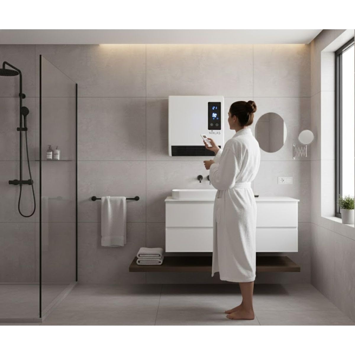 NIKLAS - Termoventilatore caldobagno stufa elettrica a parete 2000 W Trendy Digital Niklas, Radiante
